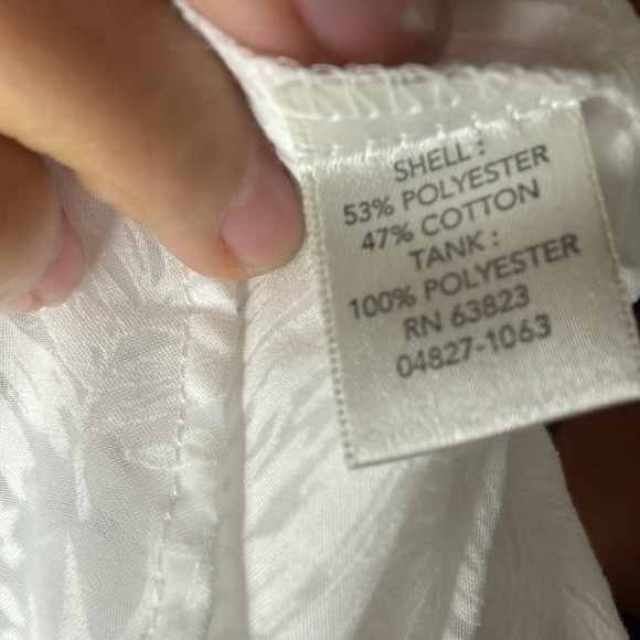 Christopher&banks white sheer button down 3/4 length sleeve with palm print P/M - Picture 4 of 4